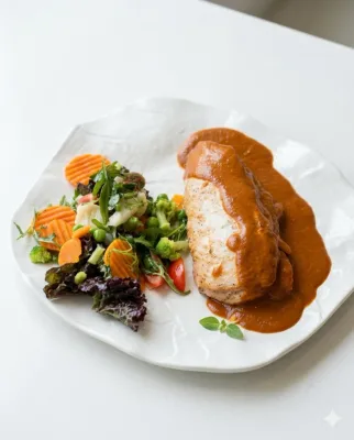 Фаршированное куриное филе с овощным соусом